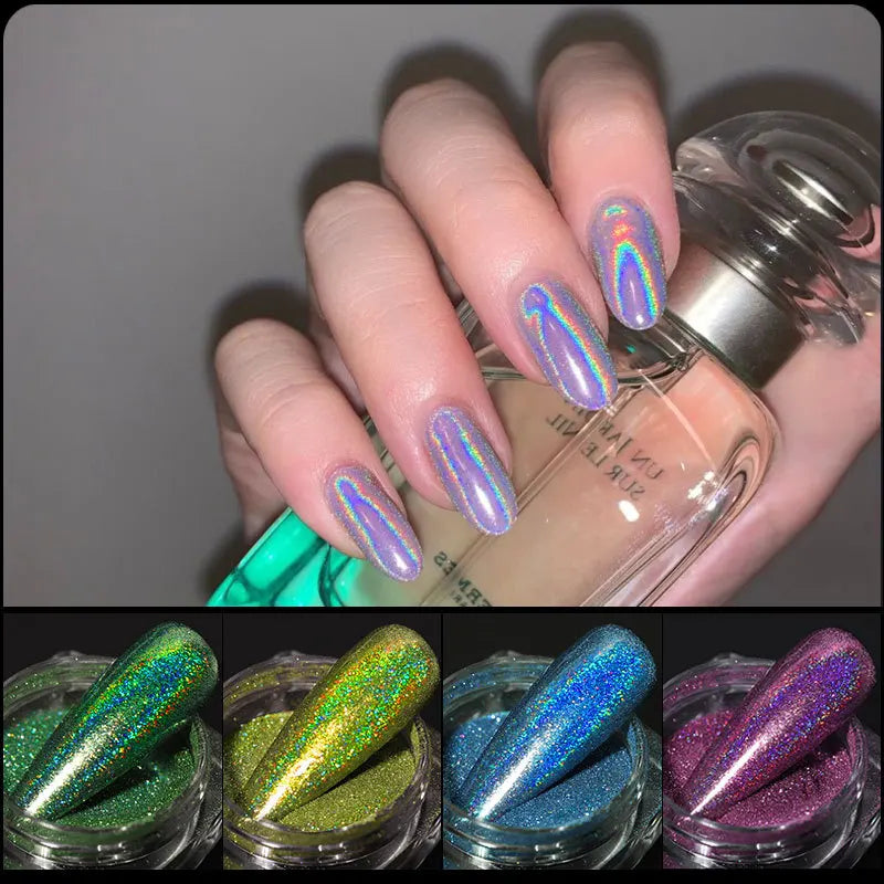 12-Jar Holographic Glitter Nail Powder Set – Mirror Manicure Nail Glitter Powder PRIMED