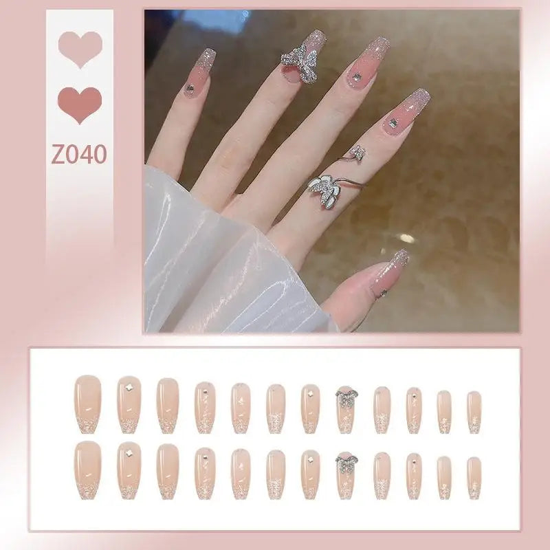 French Press On Nails Set – 24 Short Acrylic Tips with Glue