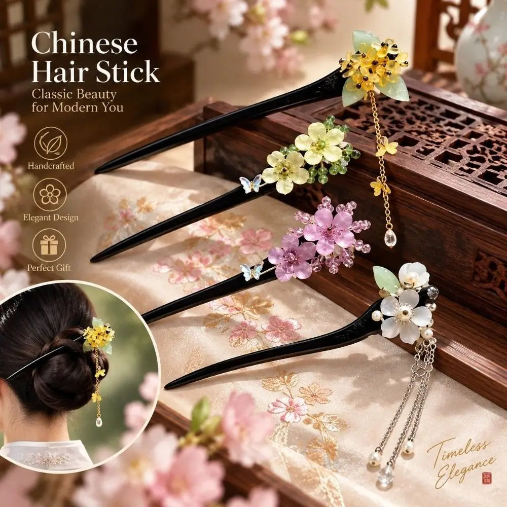 Retro Wood Hair Stick – Floral Lotus Updo Hairpin | 18cm