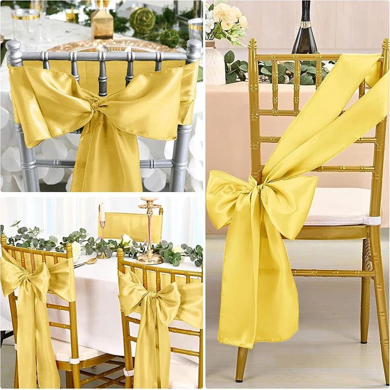 10 Pcs Satin Chair Sashes – Wedding & Banquet Bow Decor