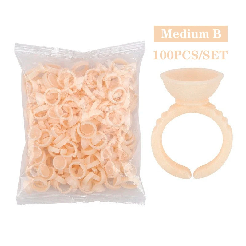 100Pcs Disposable Lash Glue Rings | Eyelash Extension Supplies Lash Extension Accessory PRIMED 100pcs yellow Medium