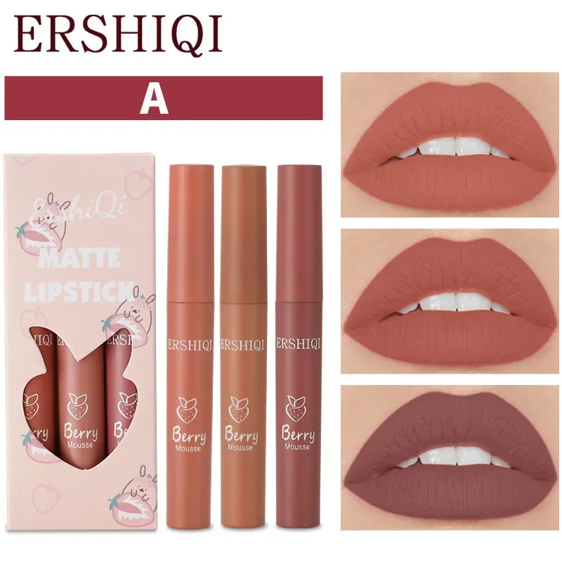 Velvet Matte Lip Glaze Set 3pcs – Waterproof Non-Stick Lip Gloss
