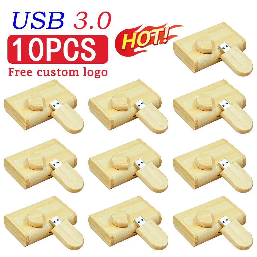 10-Pack Bamboo USB 3.0 Flash Drives | Custom Logo 4–128GB USB Flash Drive PRIMED 128 GB Bamboo with BOX