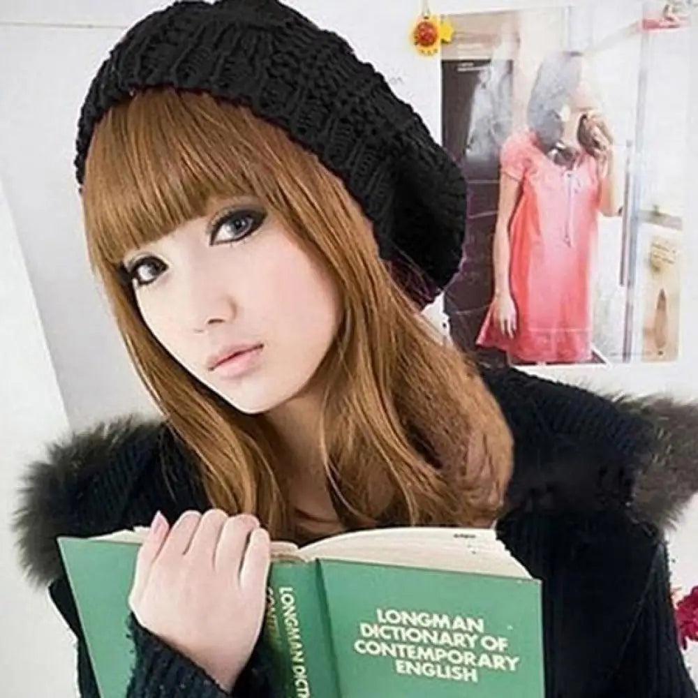 Women's Braided Knit Beret Beanie Hat – Warm Winter Ski Cap Knit Beret Beanie PRIMED