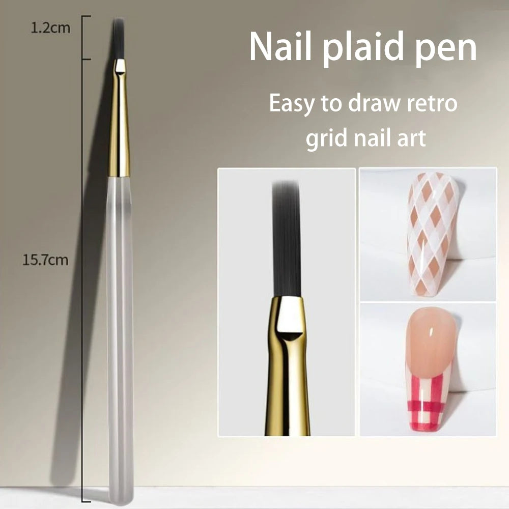 Nail Art Brush Set – Liner, Flat Gel & Plaid Manicure Tools Nail Art Brush Set PRIMED 1Pc Plaid Pen