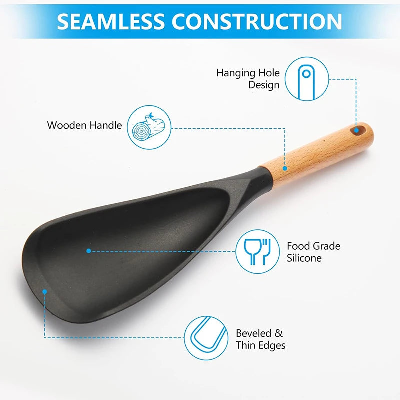 LMETJMA Silicone Cooking Spoon & Spatula – Nonstick Safe Silicone Kitchen Utensil PRIMED