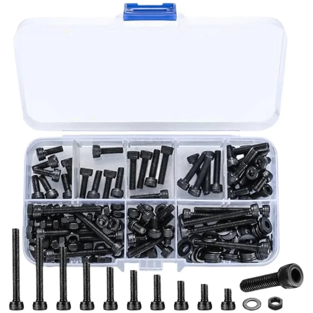 186-Pc Hex Socket Bolt Nut Washer Assortment Kit | Carbon Steel Fastener Assortment Kit PRIMED