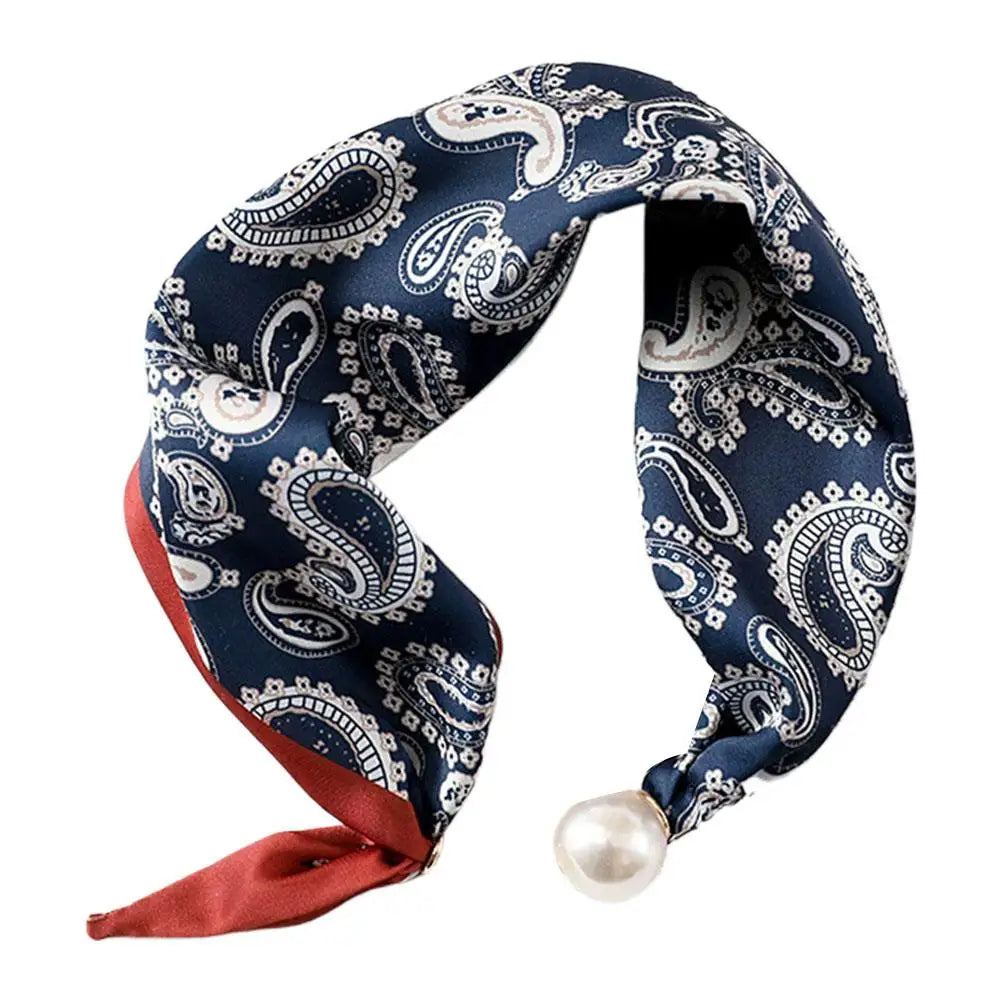 Pearl Buckle Printed Neckerchief – Lightweight Polyester Scarf