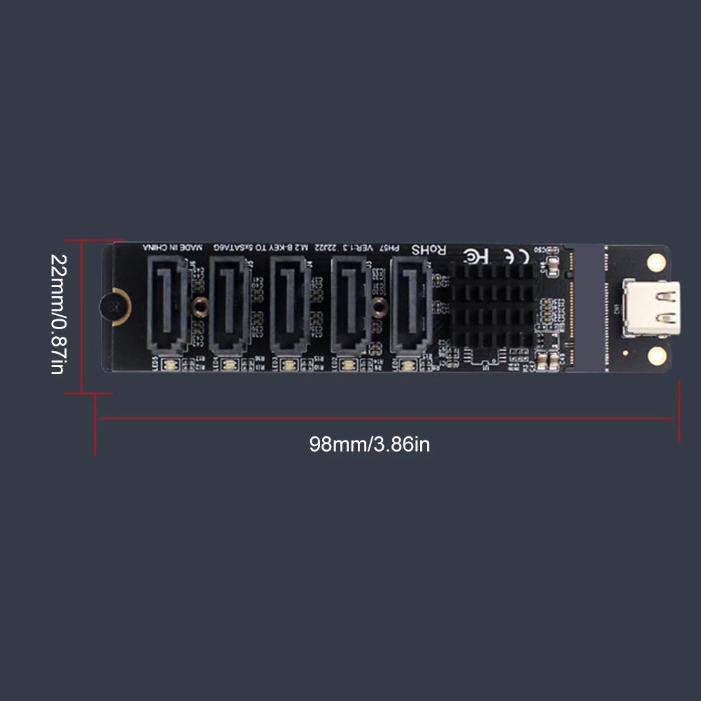 USB-C to 5-Port SATA 3.0 Adapter Card 6Gbps | Plug & Play SATA Expansion Card PRIMED