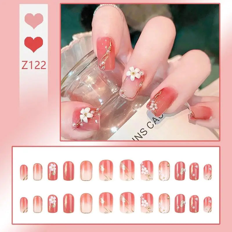 French Press On Nails Set – 24 Short Acrylic Tips with Glue