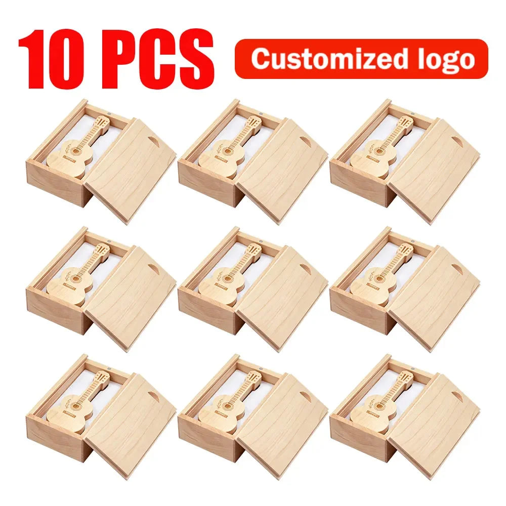 10-Pack Wooden Guitar USB Flash Drive | Custom Logo 2GB–128GB USB Flash Drive PRIMED 8 GB Maple-box