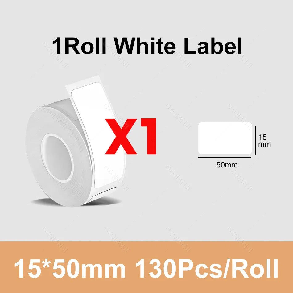 Thermal Label Sticker Roll 12–30mm for Mini Printer P15 D30 P12 Thermal Label Roll PRIMED 1Roll White 15X50