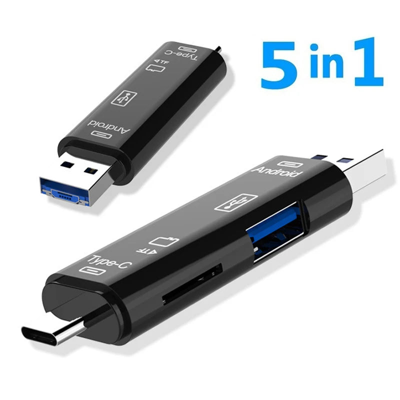 5-in-1 OTG Card Reader USB Type-C Micro USB TF SD Adapter OTG Card Reader PRIMED