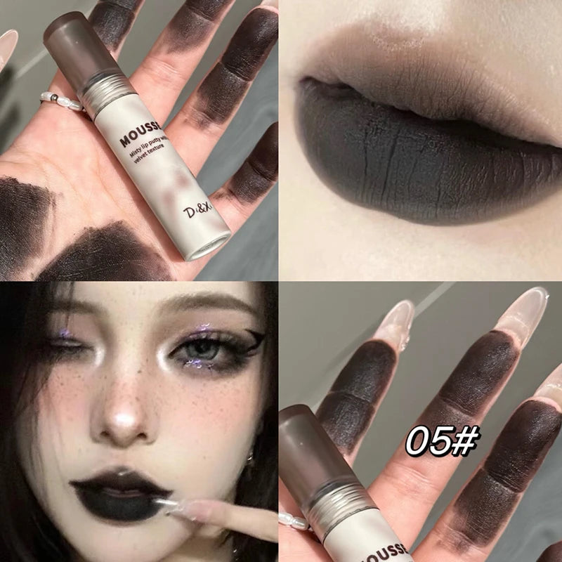 Velvet Mousse Matte Lipstick – Gothic Dark Purple & Black