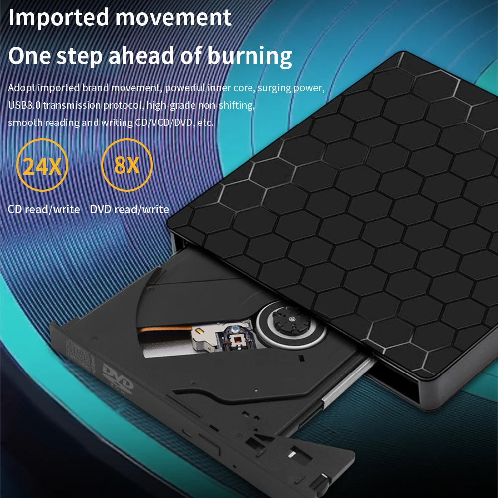 TISHRIC USB External DVD/CD Drive – USB 3.0 & Type-C External Optical Drive PRIMED