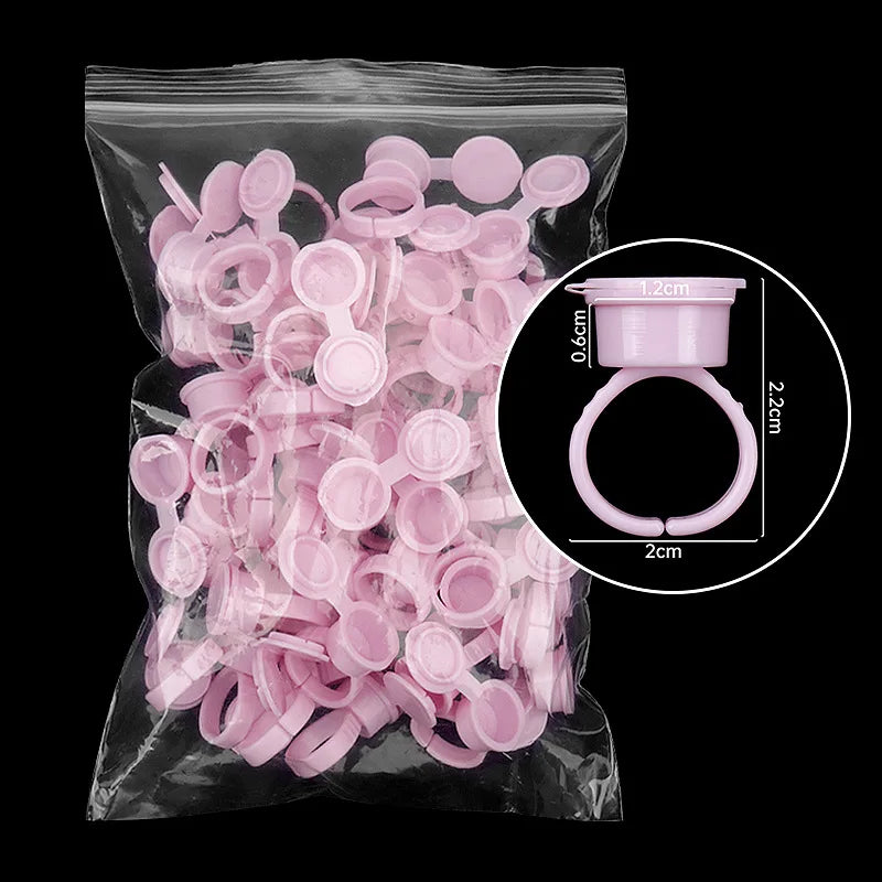 50pcs Disposable Eyelash Glue Rings | Lash Extension Fan Cups Lash Extension Supplies PRIMED 50pcs pink