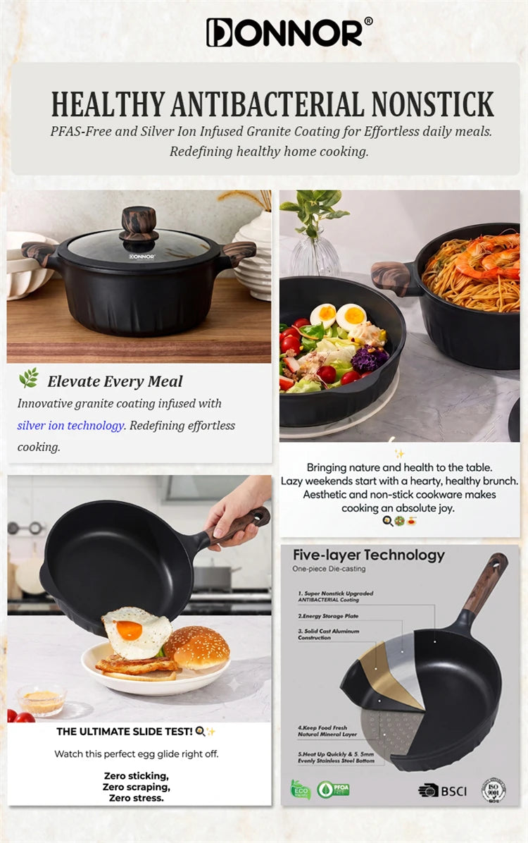 DONNOR 21-Piece Nonstick Ceramic Cookware Set | Induction Ready Cookware Set PRIMED