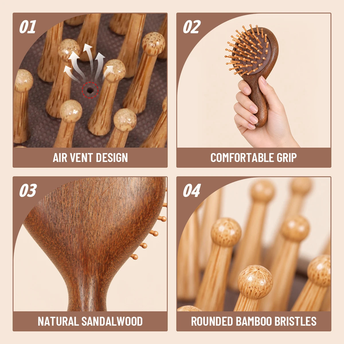 Wood Mini Air Cushion Hairbrush – Detangling & Scalp Massage