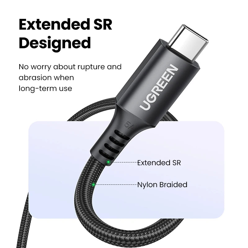 UGREEN 100W USB-C Cable 5A Fast Charging PD3.0 QC4.0 USB-C Charging Cable PRIMED