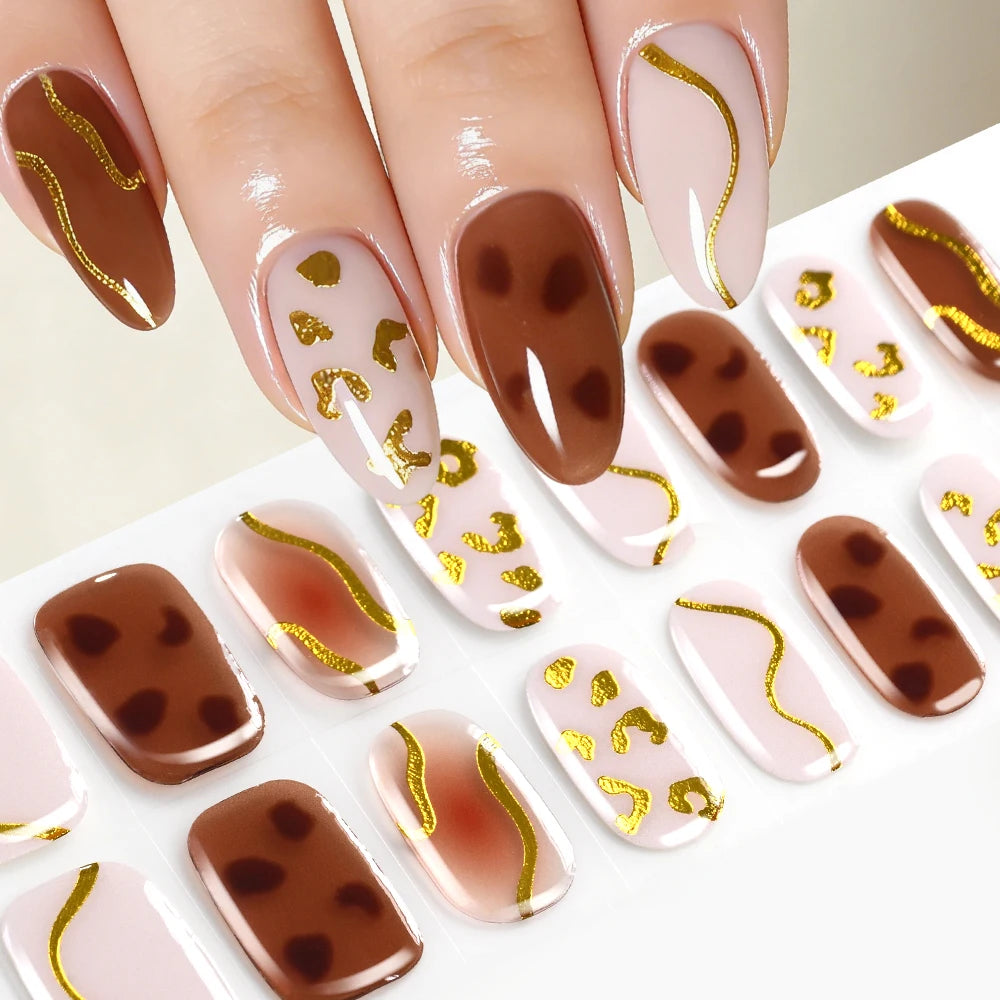 5D Semi-Cured Gel Nail Stickers – Golden Embossed Rabbit Pink Purple Gel Nail Stickers PRIMED 14