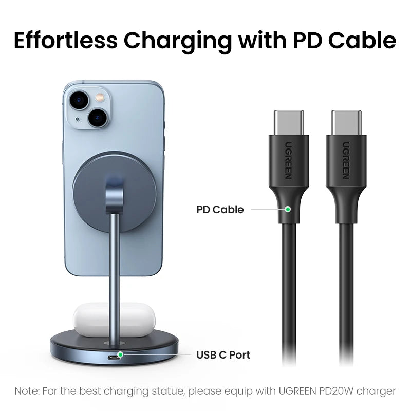 UGREEN 2-in-1 Magnetic Wireless Charging Stand 20W | iPhone AirPods Wireless Charging Stand PRIMED