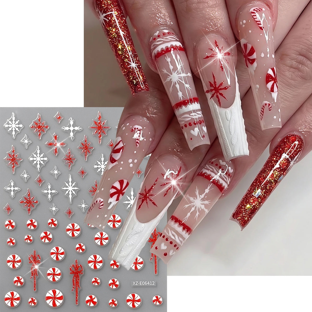 12Pcs Christmas Glitter Nail Art Stickers | Festive Decals Nail Art Stickers PRIMED