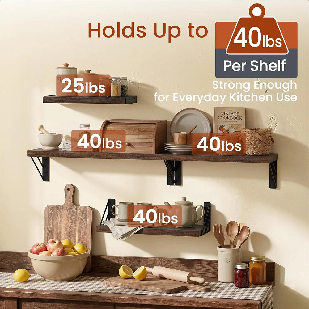 Rustic Wood Floating Shelves Set – 4 Sizes Farmhouse Wall Floating Wall Shelves PRIMED
