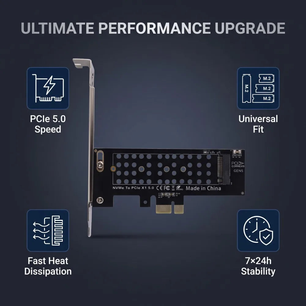 TISHRIC PCIe 5.0 x1 to M.2 NVMe Adapter Riser Card 2230–2280 NVMe Adapter Card PRIMED