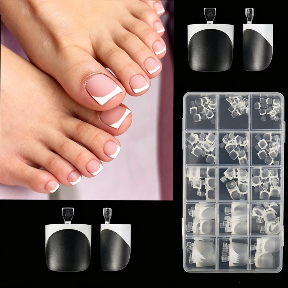 150Pcs Nude French Press-On Toenails | Square Light Pink Gel Tips