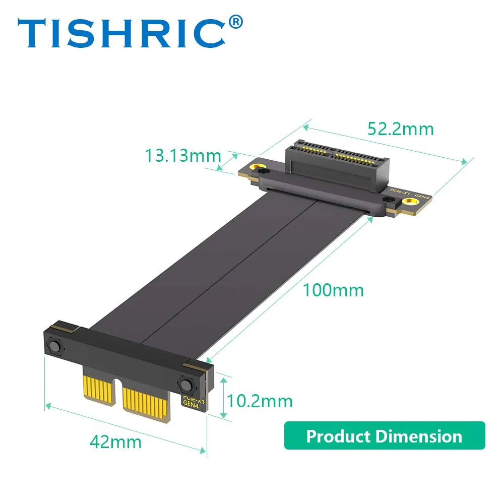 TISHRIC PCIe 4.0 X1/X4 Riser Cable Dual 90° Right Angle Adapter PCIe Riser Cable PRIMED