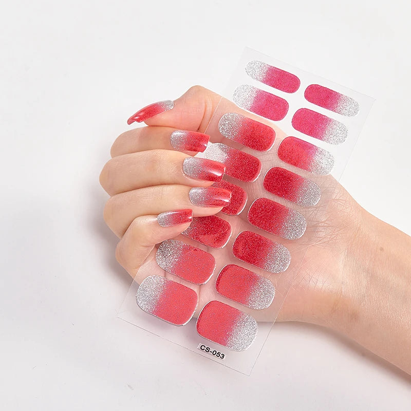 Semi-Cured Gel Nail Wraps Full Cover Stickers – 16pc Set