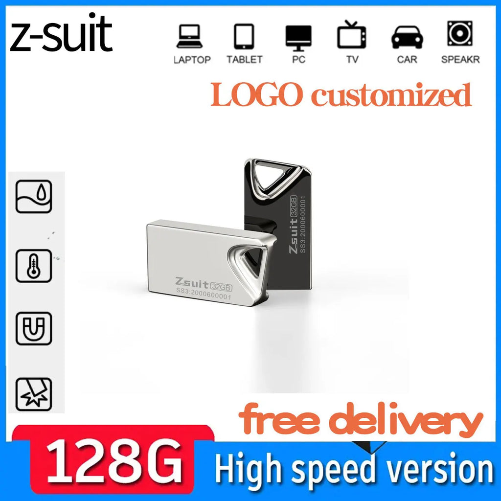 Z-suit Mini Metal USB Flash Drive 64GB 128GB | USB 2.0 Pen Drive USB Flash Drive PRIMED
