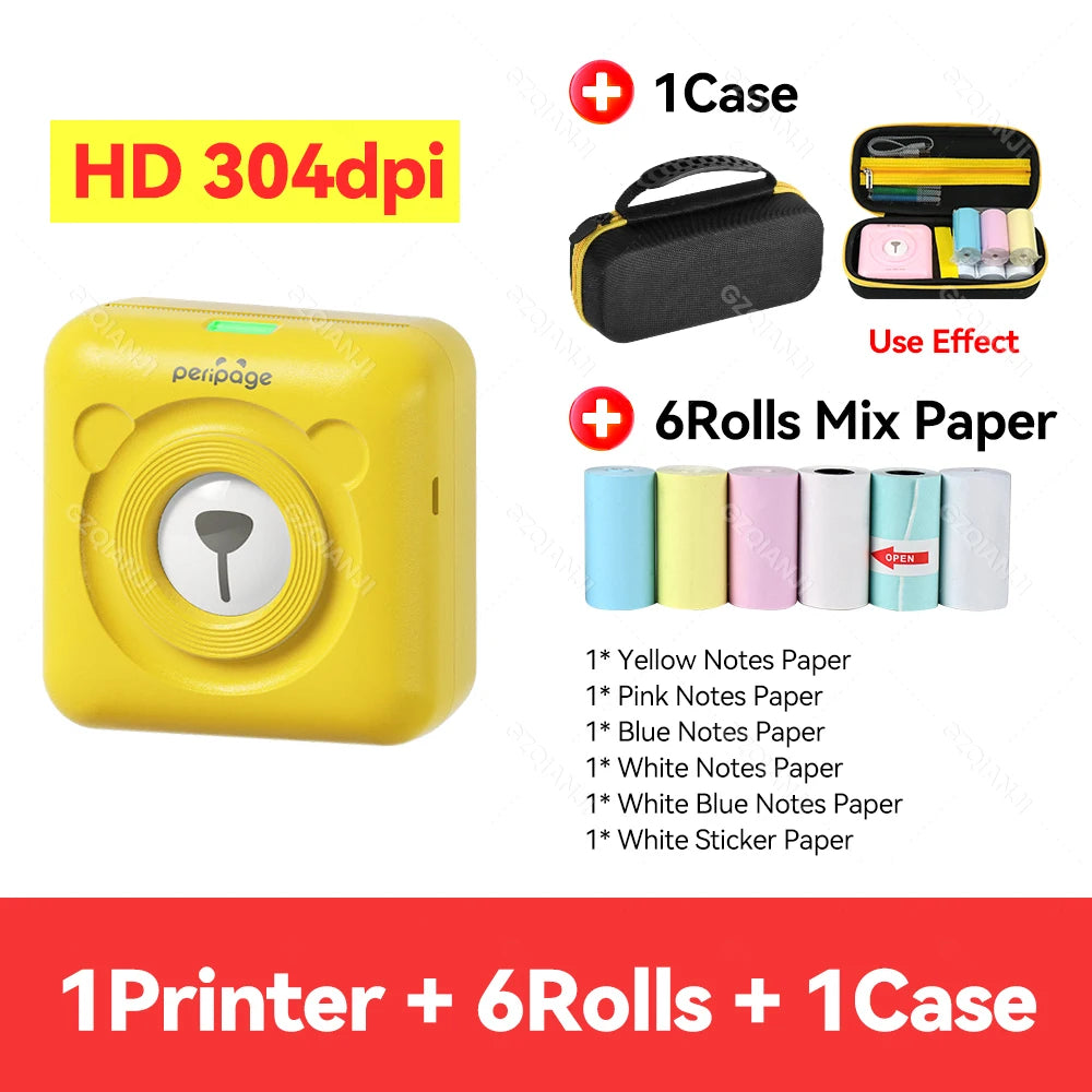 PeriPage A6 Portable Bluetooth Thermal Printer + Carry Bag Portable Thermal Printer PRIMED YE 1Case 6Group