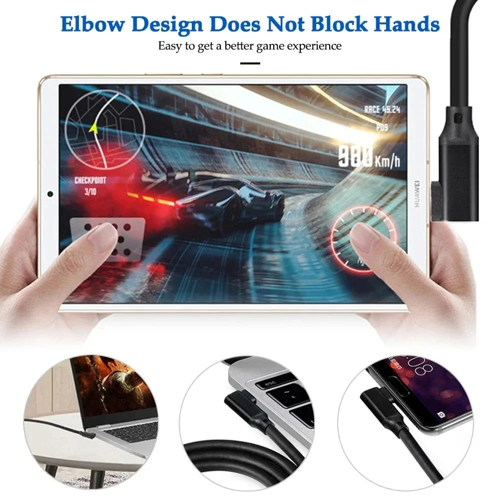 Hannord USB-C 90° Elbow Cable 100W 20Gbps VR Link Extension USB-C Extension Cable PRIMED
