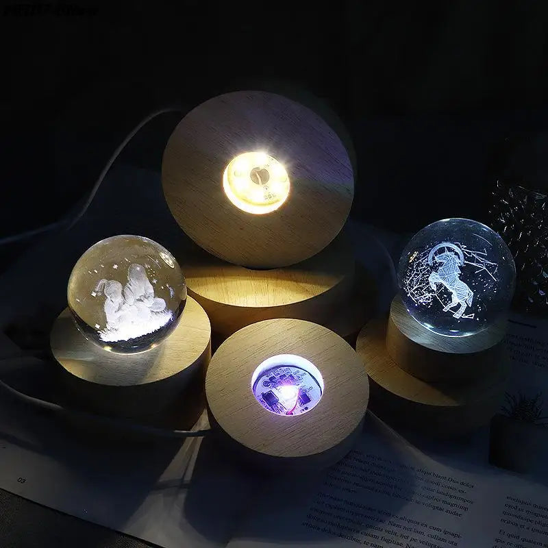 USB Wooden LED Light Base 6cm | Rotating Display Stand