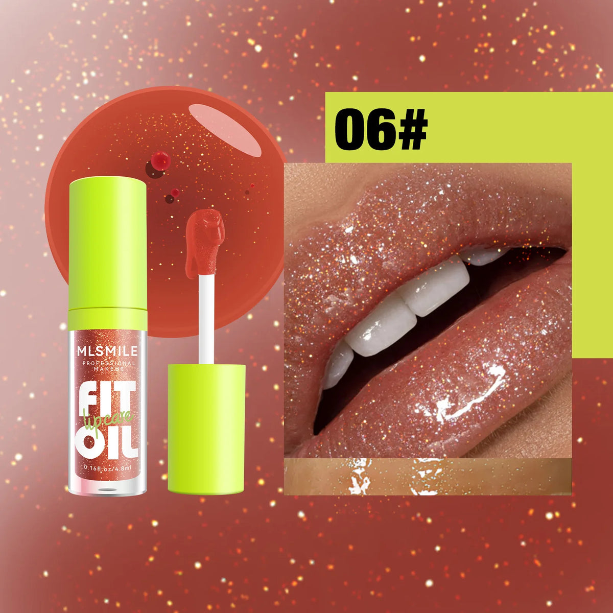 MLSMILE Hydrating Lip Oil Gloss – Plumping Mirror Pearlescent Lip Oil Gloss PRIMED 06