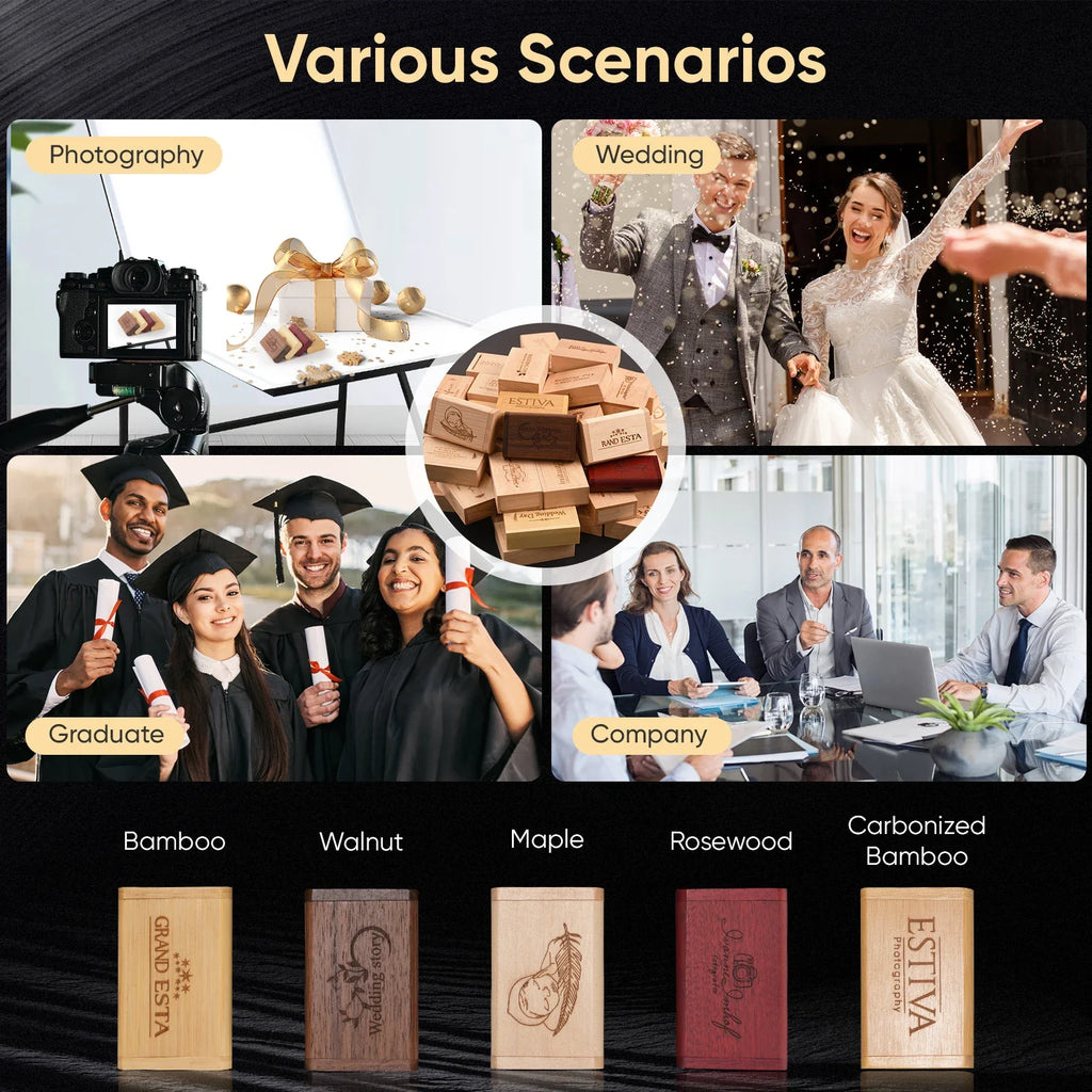 20-Pack Custom Logo Bamboo USB Flash Drives 64GB – Wedding Custom USB Flash Drive PRIMED