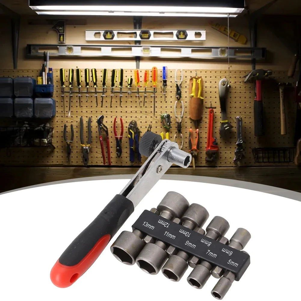 1/4" Ratchet Wrench Set with 9 Drill Bit Adapters 5–13mm