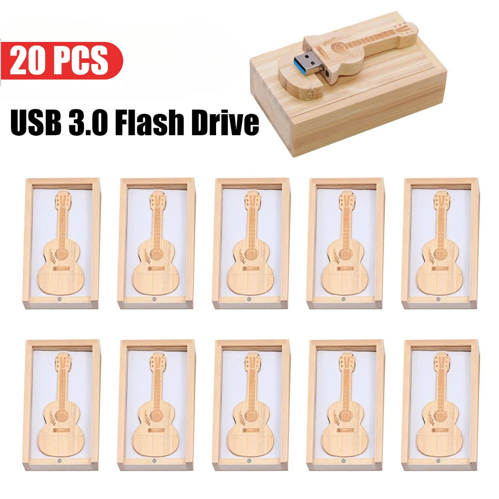 Guitar USB 3.0 Flash Drive Custom Logo Bulk | 32GB 64GB 128GB Custom USB Flash Drive PRIMED 16 GB Bamboo with box 20pc China Mainland