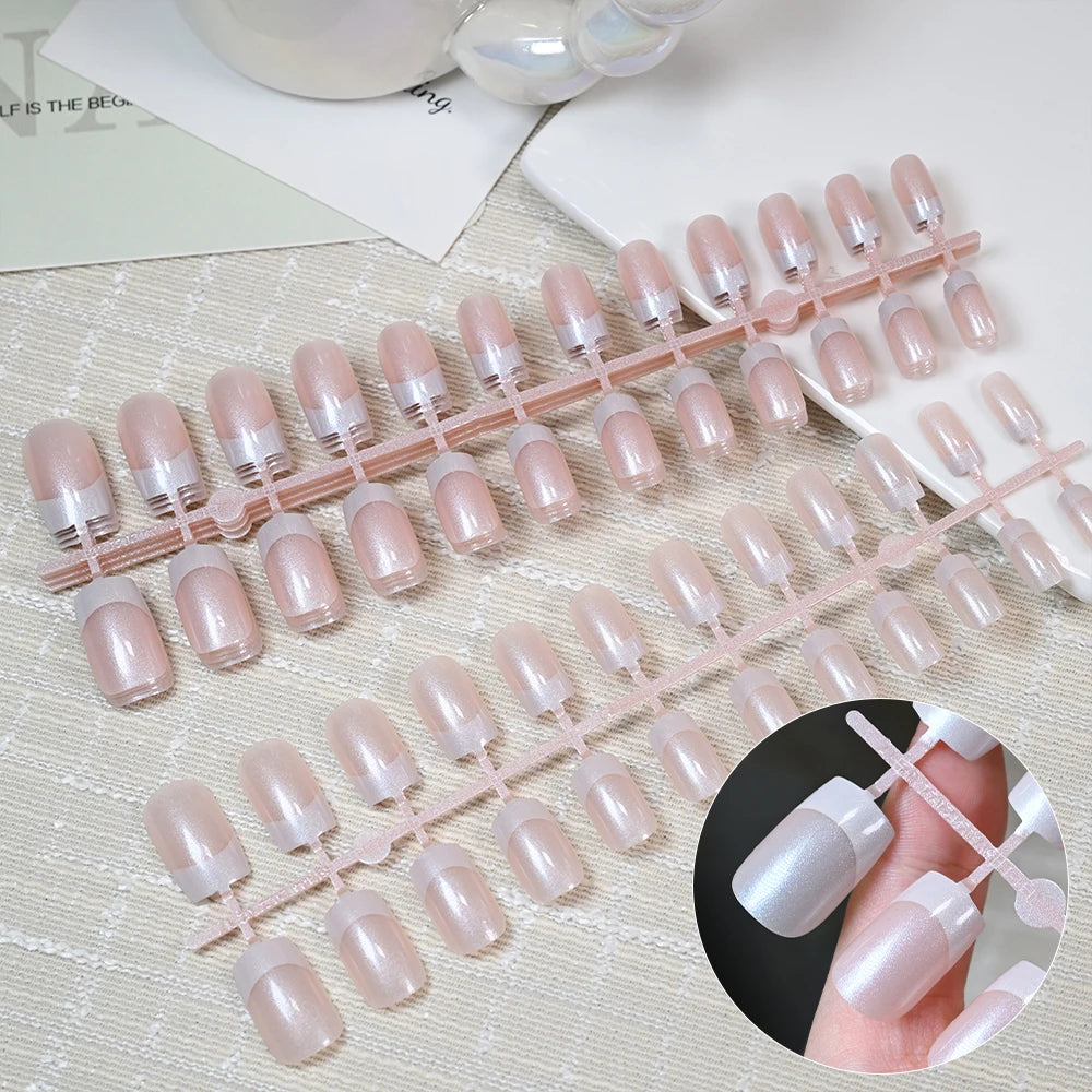 120Pcs Pearlescent Square Press-On Nails | French White Tips