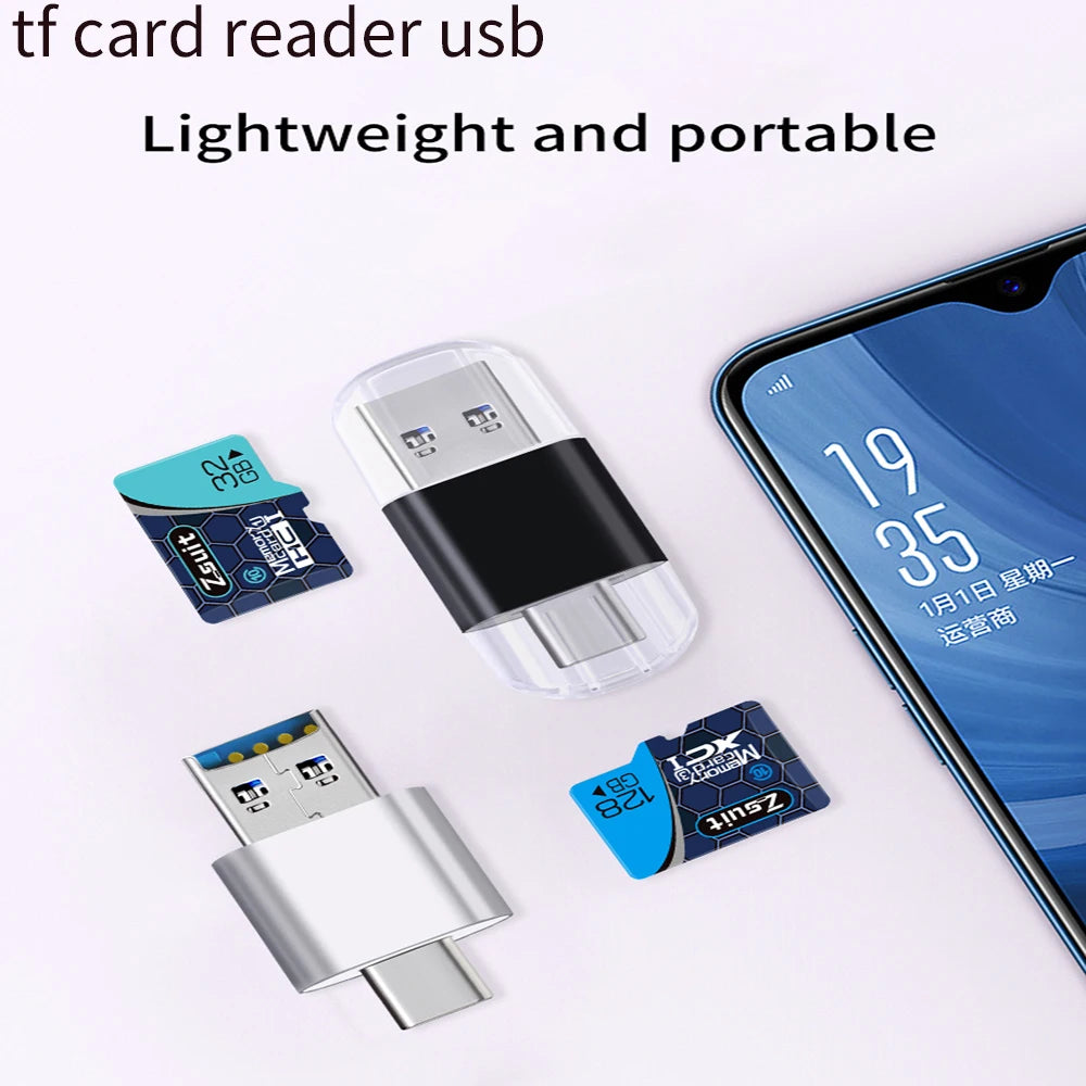 Mini 2-in-1 USB & Type-C TF/SD Card Reader – Metal Adapter USB Card Reader PRIMED