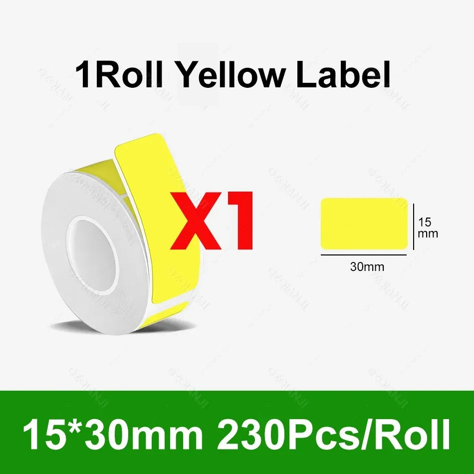 Thermal Label Sticker Roll 12–30mm for Mini Printer P15 D30 P12 Thermal Label Roll PRIMED 1Roll Yellow 15X30