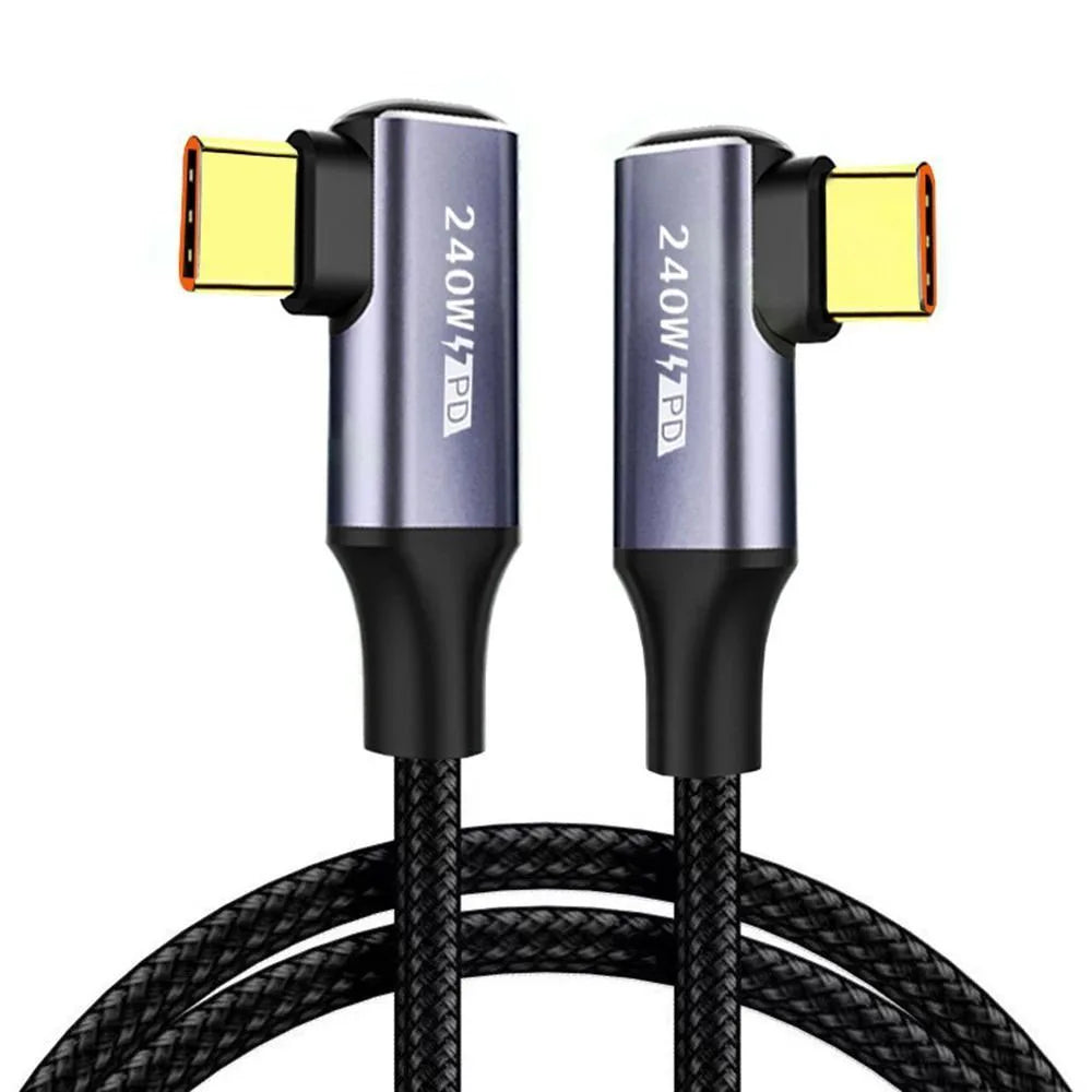 USB-C 90° Elbow PD Fast Charging Cable 240W 5A Nylon Braided USB-C Charging Cable PRIMED Black 2m