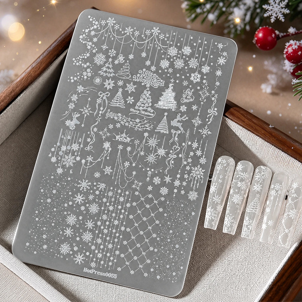 Christmas Nail Stamping Plate – Snowflake, Tree & Elk Art Nail Stamping Plate PRIMED A1