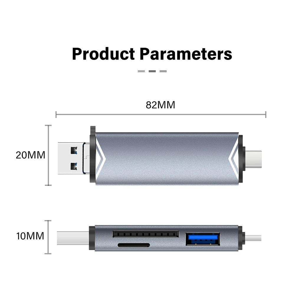6-in-1 USB 3.0 Memory Card Reader – Type-C, OTG, SD & TF Memory Card Reader PRIMED