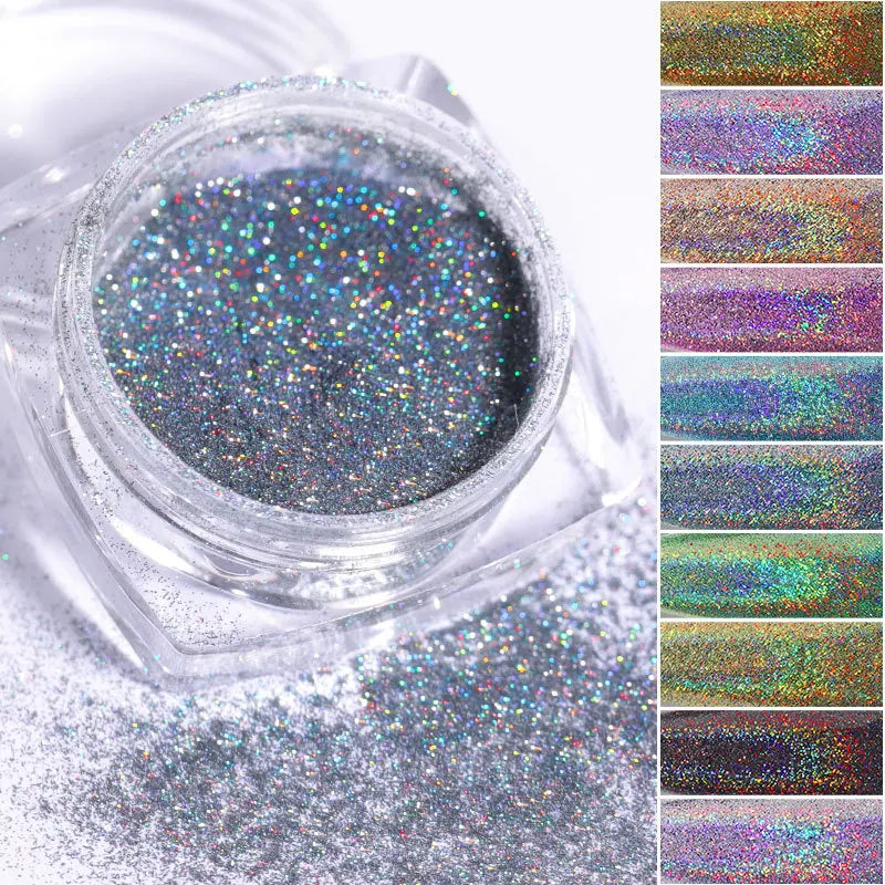 12-Jar Holographic Glitter Nail Powder Set – Mirror Manicure Nail Glitter Powder PRIMED