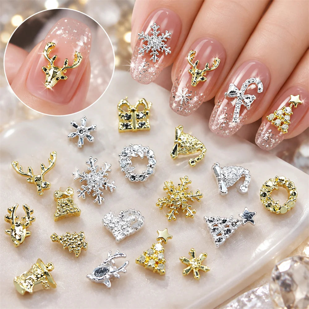 50Pcs Christmas Nail Art Charms – Snowflake Reindeer Bow Glove Nail Art Charms PRIMED