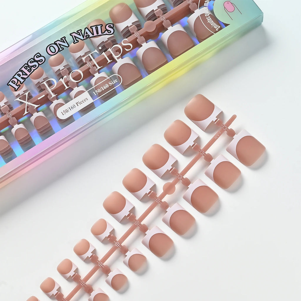 150Pcs Matte Pink Press-On False Toenails | Short Square Tips Press-On Toenails PRIMED
