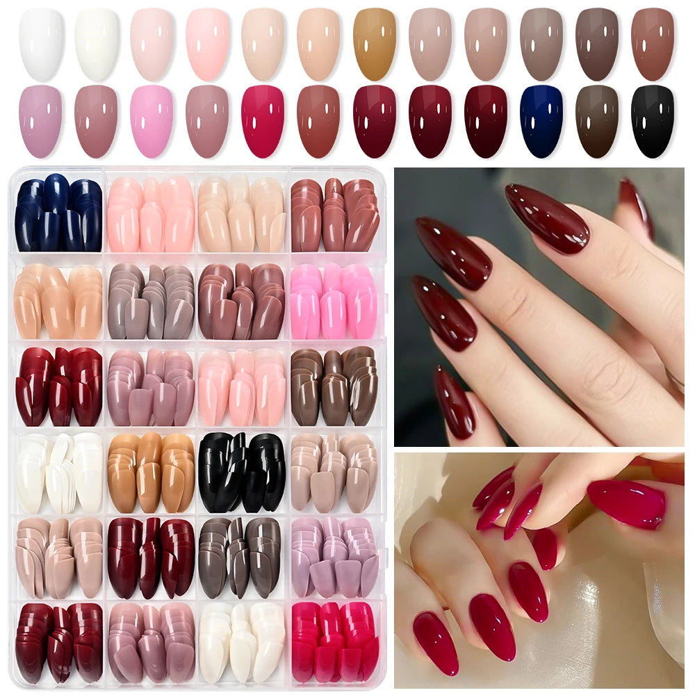 576 Pcs Short Almond Full Cover False Nails – Colorful DIY Set
