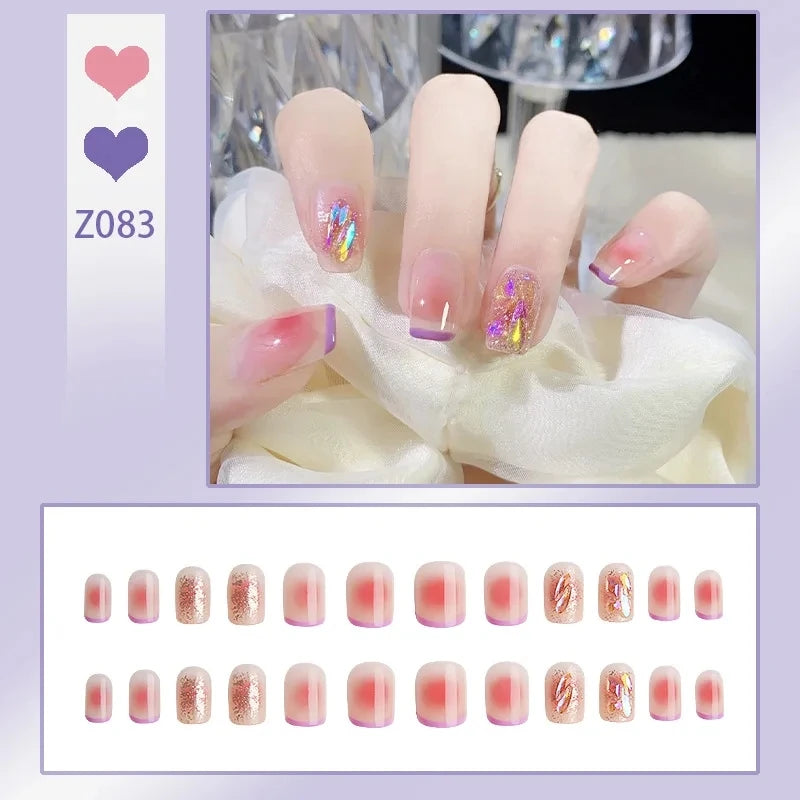 French Press On Nails Set – 24 Short Acrylic Tips with Glue